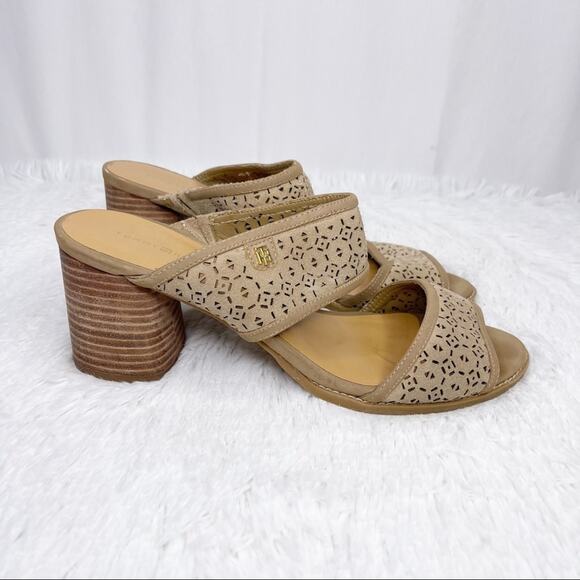 TOMMY HILFIGER / tan laser cut chunky sandals - Picture 3 of 11